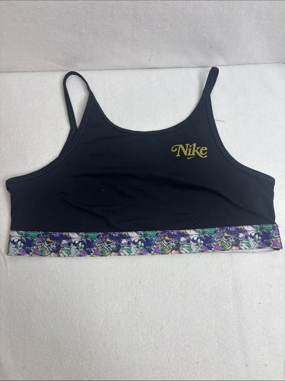 Nike Black Crop Sports Bra with Purple Floral Band